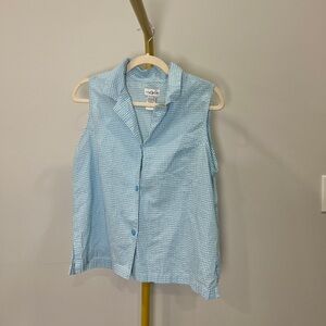 Villager Blue Gingham Collared Sleeveless Button Blouse Women's Size L